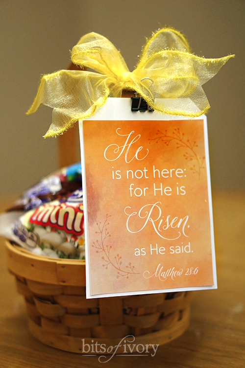 Easter basket with religious easter tag