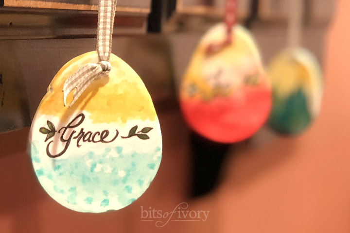 Painted Easter egg ornament with "Grace" written on it.