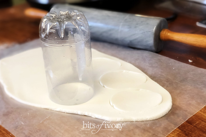 Water bottle used to cut egg-shapes from ornament dough