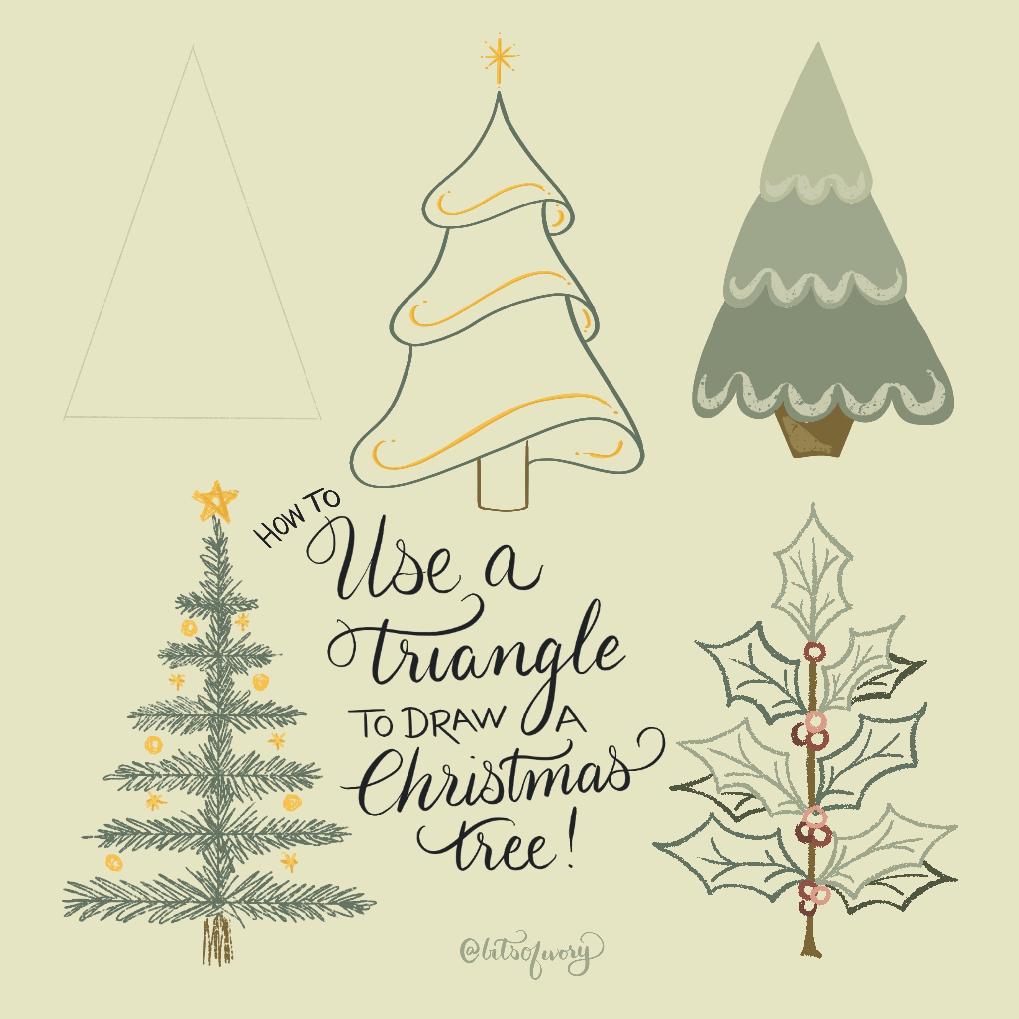 How to Draw Simple Christmas Trees by Barbara at Bits of Ivory